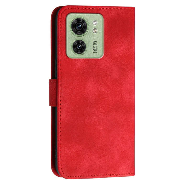 For Motorola Edge 40 Grid Butterfly Embossed Pattern Leather Phone Case with Lanyard(Red)