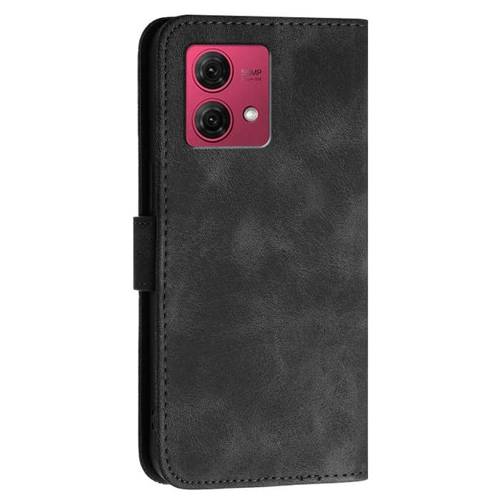 For Motorola Moto G84 5G Grid Butterfly Embossed Pattern Leather Phone Case with Lanyard(Black)