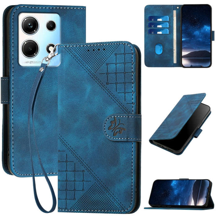 For Infinix Note 30 4G Grid Butterfly Embossed Pattern Leather Phone Case with Lanyard(Dark Blue)