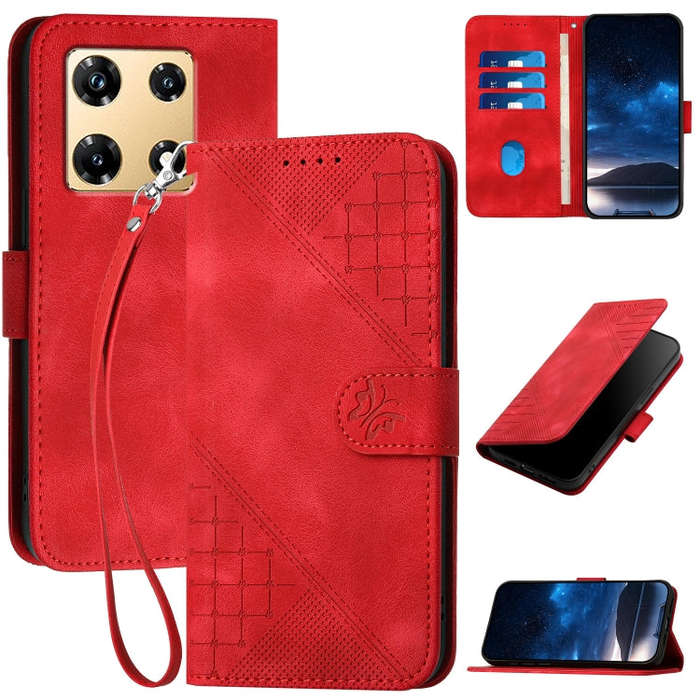 For Infinix Note 30 Pro Grid Butterfly Embossed Pattern Leather Phone Case with Lanyard(Red)