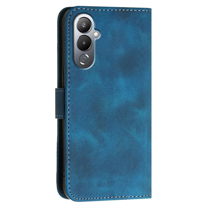 For Tecno Pova 4 Grid Butterfly Embossed Pattern Leather Phone Case with Lanyard(Dark Blue)