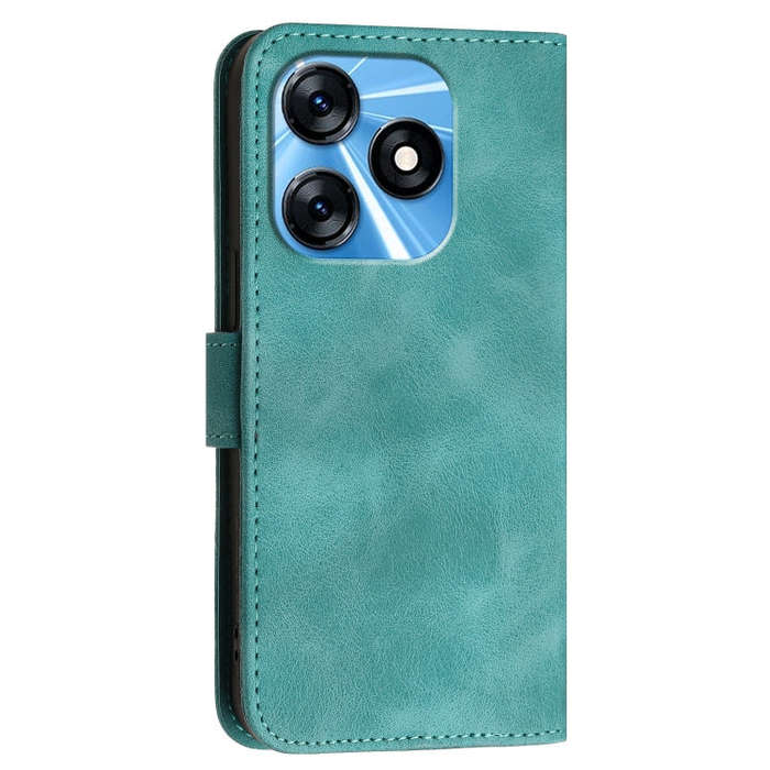 For Tecno Spark 10 4G Grid Butterfly Embossed Pattern Leather Phone Case with Lanyard(Light Blue)
