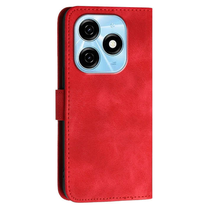 For Tecno Spark 20 4G / 20C 4G Grid Butterfly Embossed Pattern Leather Phone Case with Lanyard(Red)