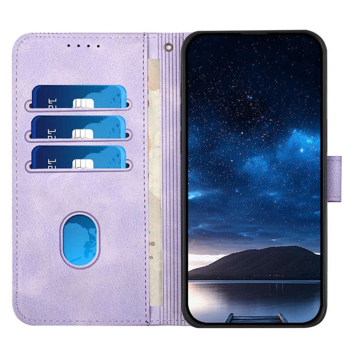 For Tecno Pova 6 Neo Grid Butterfly Embossed Pattern Leather Phone Case with Lanyard(Light Purple)