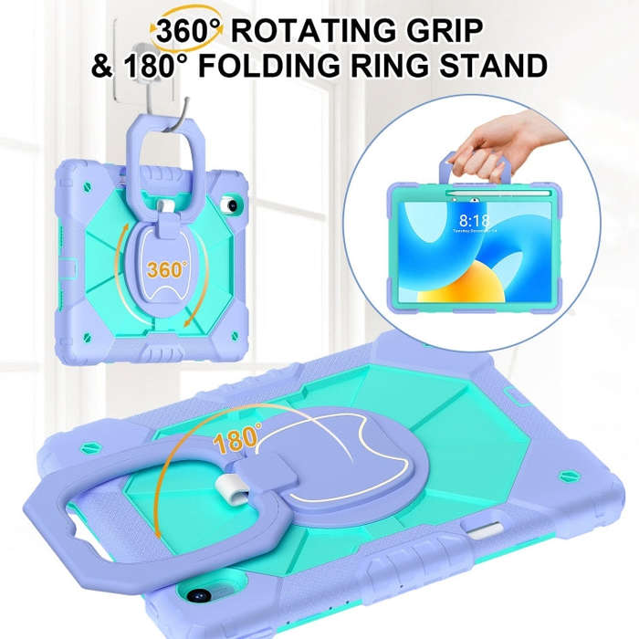 For Huawei Matepad 11.5 2023 Contrast Color Robot Silicone Hybrid PC Tablet Case(Purple Mint Green)