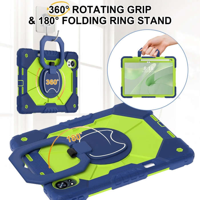 For Huawei MatePad Air 12 2024 Contrast Color Robot Silicone Hybrid PC Tablet Case(Navy Yellow Gr...