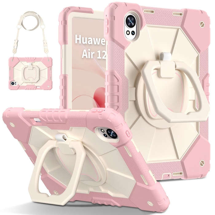 For Huawei MatePad Air 12 2024 Contrast Color Robot Silicone Hybrid PC Tablet Case(Rose Gold Beige)