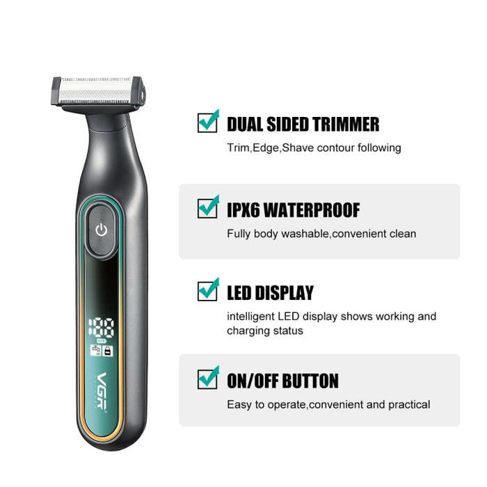 VGR V-360 5W USB Digital Display Electric T-shaped Shaver(Green)