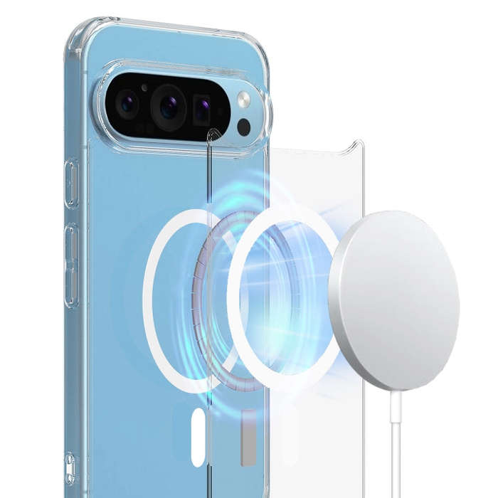 For Google Pixel 9 Pro Big Pore Acrylic PC Hybrid TPU MagSafe Phone Case(Transparent)