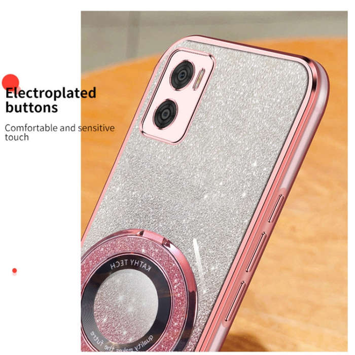 For Motorola Moto E22 / E22i Plated Gradient Glitter Round Holder TPU Phone Case(Silver)