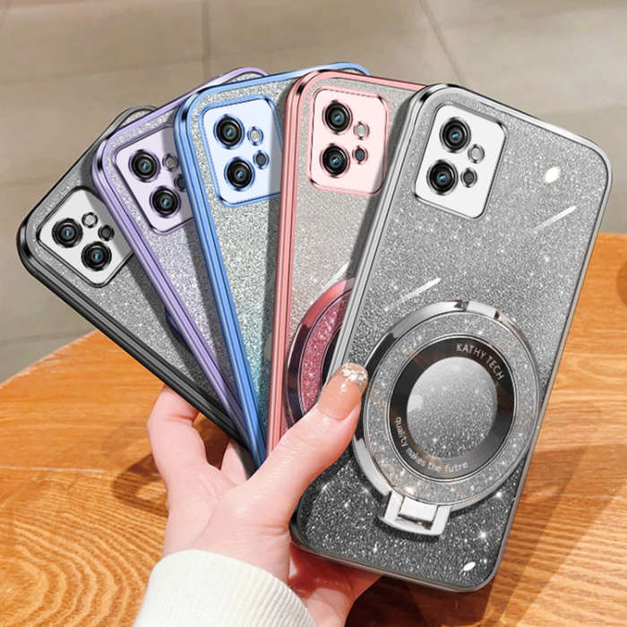 For Motorola Moto G32 Plated Gradient Glitter Round Holder TPU Phone Case(Silver)
