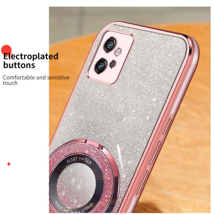 For Motorola Moto G32 Plated Gradient Glitter Round Holder TPU Phone Case(Silver)