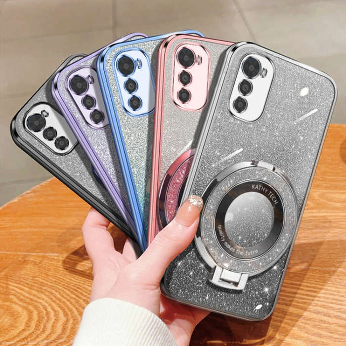 For Motorola Moto E32 / E32s Plated Gradient Glitter Round Holder TPU Phone Case(Silver)