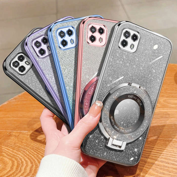 For Motorola Moto G50 5G Plated Gradient Glitter Round Holder TPU Phone Case(Sierra Blue)