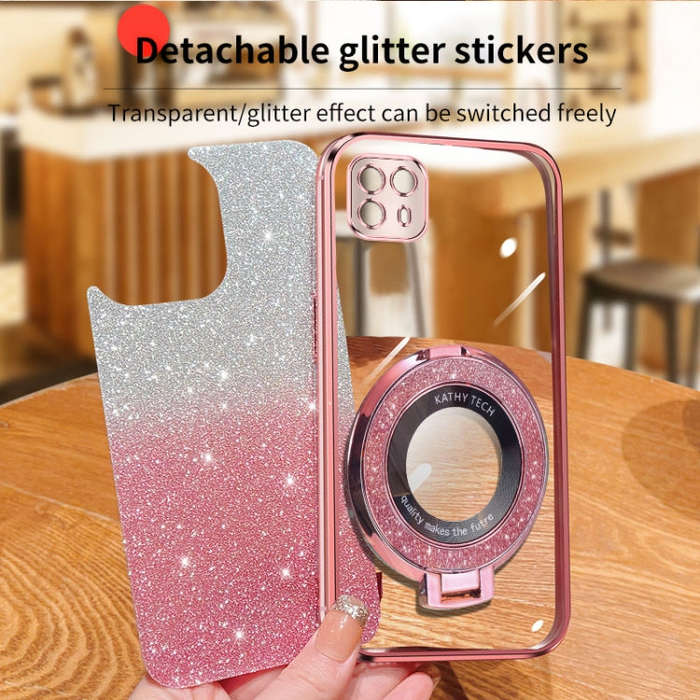 For Motorola Moto G50 5G Plated Gradient Glitter Round Holder TPU Phone Case(Sierra Blue)
