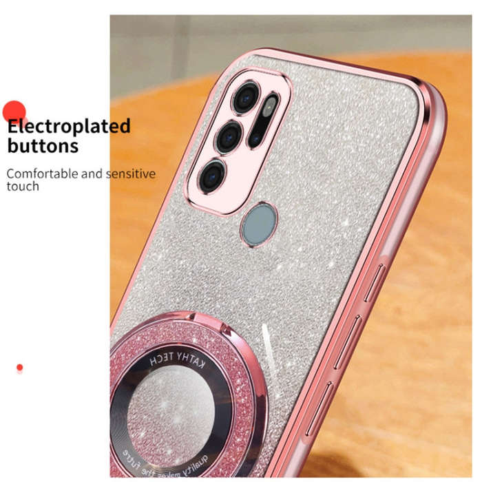 For Motorola Moto G60S Plated Gradient Glitter Round Holder TPU Phone Case(Sierra Blue)
