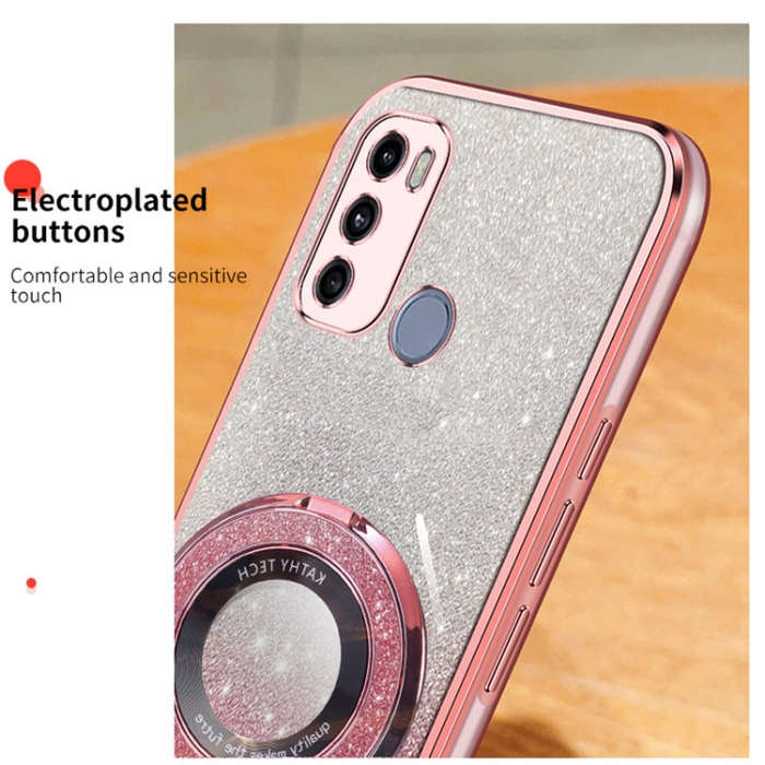 For Motorola Moto G60 Plated Gradient Glitter Round Holder TPU Phone Case(Sierra Blue)