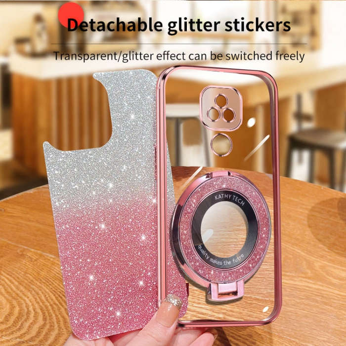 For Motorola Moto E7 Plus Plated Gradient Glitter Round Holder TPU Phone Case(Silver)