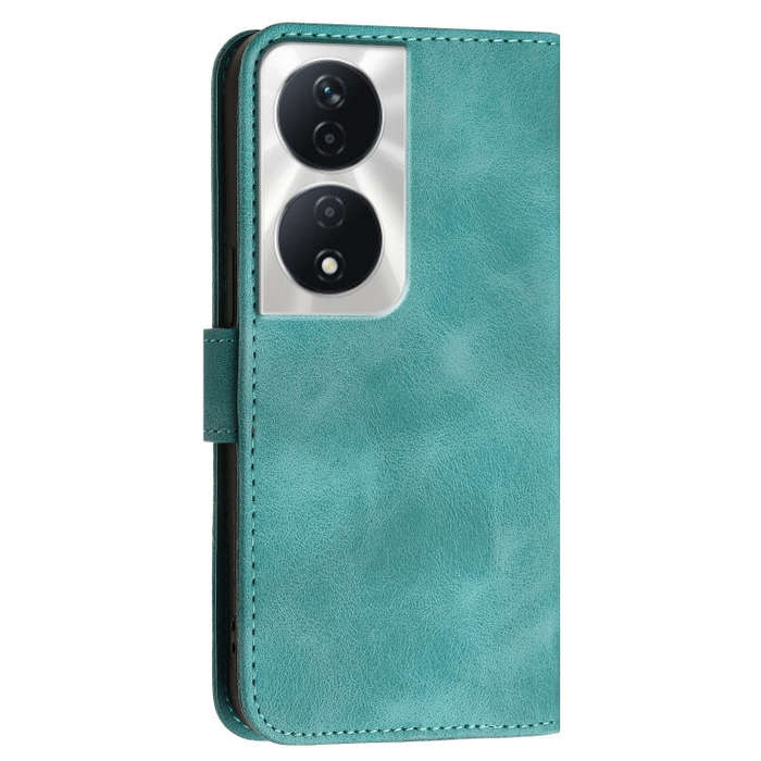 For Honor X7b 5G Grid Butterfly Embossed Pattern Leather Phone Case with Lanyard(Light Blue)