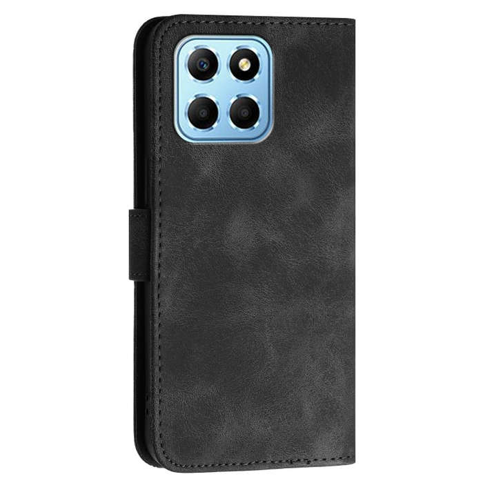 For Honor X8 5G Grid Butterfly Embossed Pattern Leather Phone Case with Lanyard(Black)