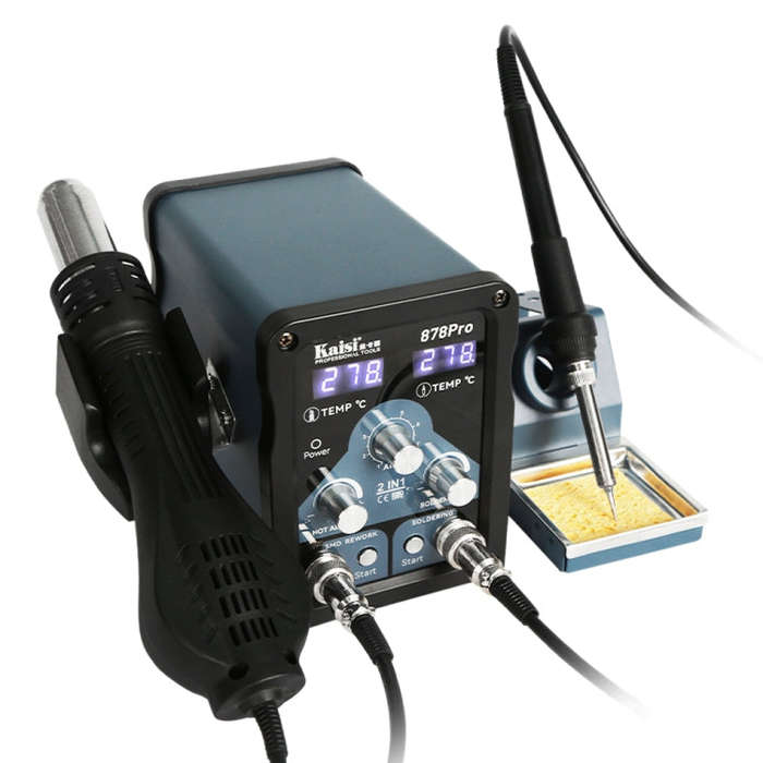 Kaisi 878Pro 2 in 1 Smart Sleep Lead-free Digital Display Hot Air Gun Soldering Iron Station, Plu...