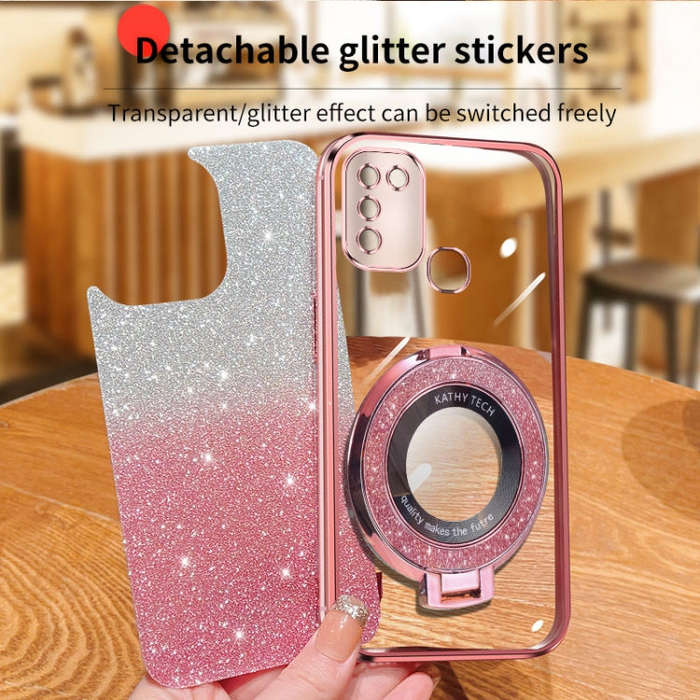 For Infinix Hot 10 Play Plated Gradient Glitter Round Holder TPU Phone Case(Purple)