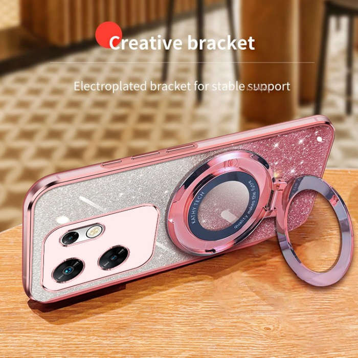 For Infinix Zero 30 4G Plated Gradient Glitter Round Holder TPU Phone Case(Silver)