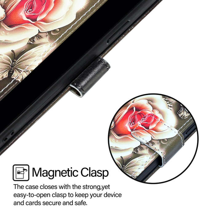 For T-Mobile REVVL 7 Pro 5G Colored Drawing Pattern Plain Weave Leather Phone Case(Roses On Black)