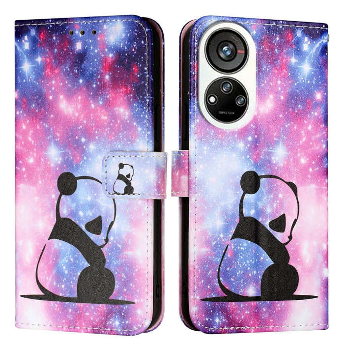 For ZTE Blade V40s   Colored Drawing Pattern Plain Weave Leather Phone Case(Baby Panda)