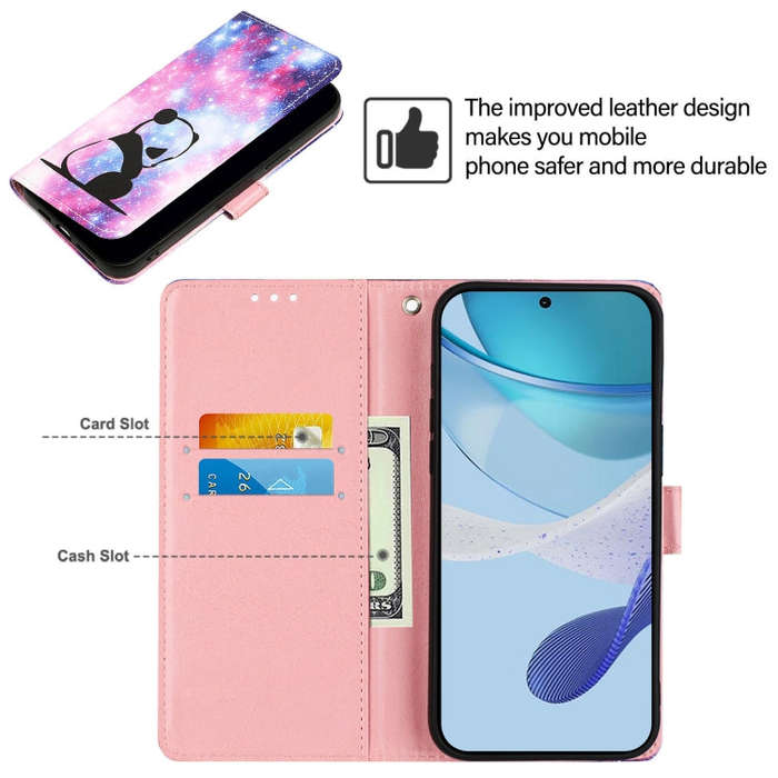 For ZTE Blade V40s   Colored Drawing Pattern Plain Weave Leather Phone Case(Baby Panda)