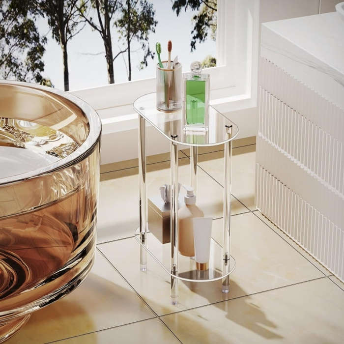 Acrylic Oval Double Layer Table Bedside Storage Rack(Transparent)