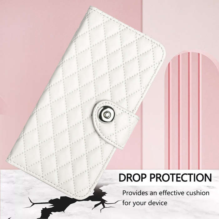 For BLU View Speed 5G  Rhombic Texture Flip Leather Phone Case with Lanyard(White)