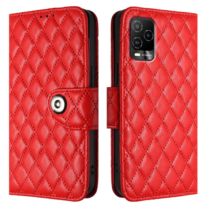 For BLU View 5 Pro Rhombic Texture Flip Leather Phone Case with Lanyard(Red)