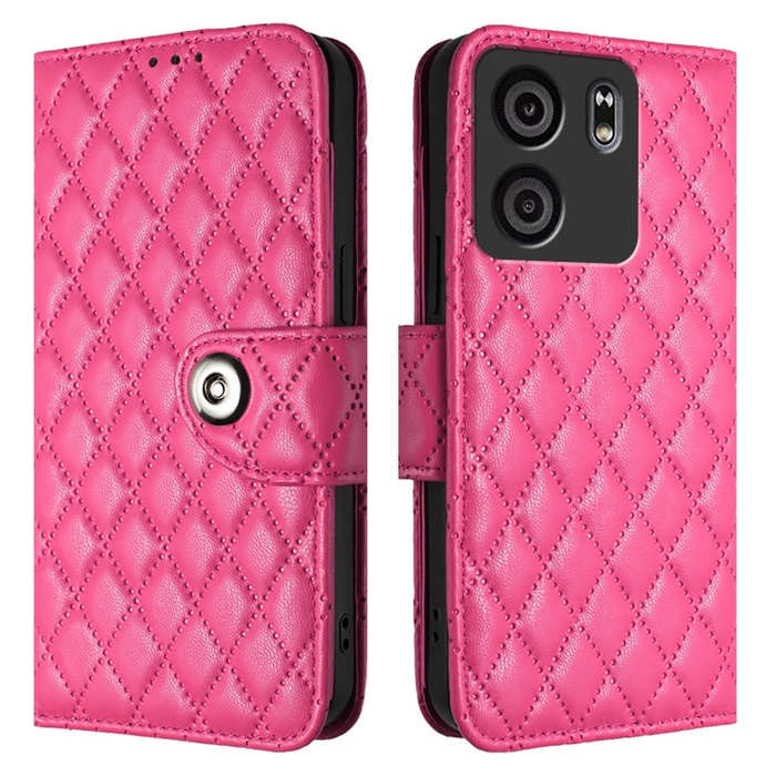 For BLU View 5 Rhombic Texture Flip Leather Phone Case with Lanyard(Rose Red)