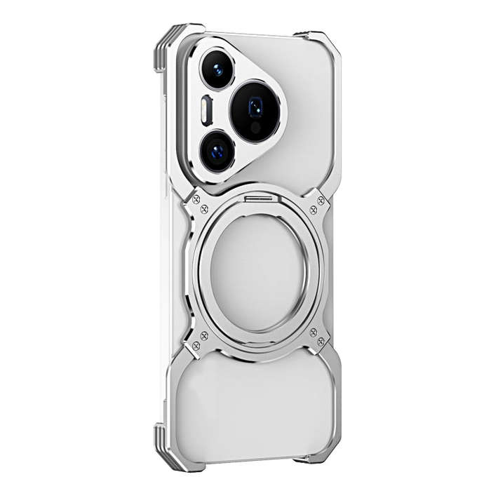 For Huawei Pura 70 Mechanical Arm Borderless MagSafe Holder Metal Phone Case(Silver)