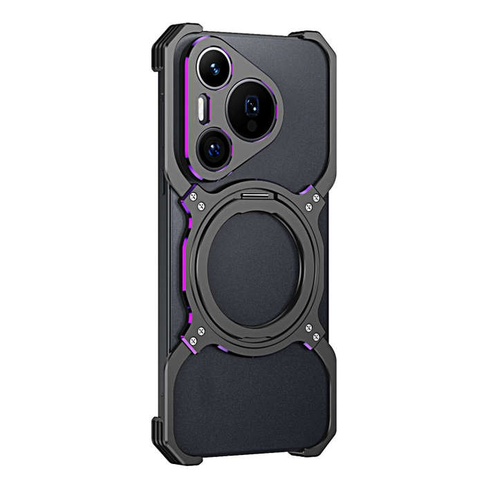For Huawei Pura 70 Mechanical Arm Borderless MagSafe Holder Metal Phone Case(Black Purple)