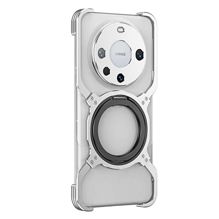 For Huawei Mate 60 Pro+ Mechanical Arm Borderless MagSafe Holder Metal Phone Case(Silver)