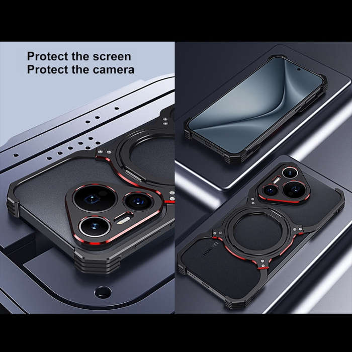 For Huawei Mate 60 Pro+ Mechanical Arm Borderless MagSafe Holder Metal Phone Case(Silver)