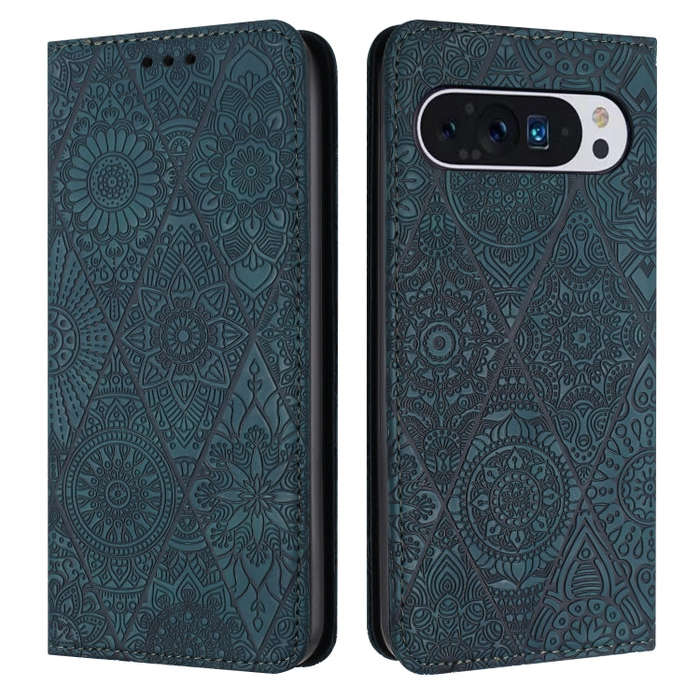 For Google Pixel 9 / 9 Pro Ethnic Embossed Adsorption Leather Phone Case(Blue)