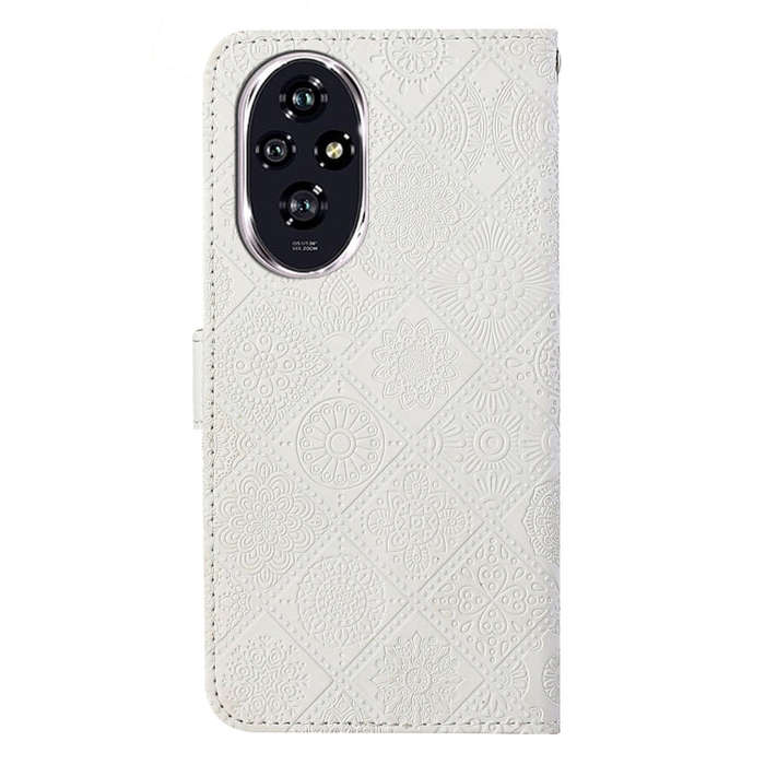 For Honor 200 Pro Ethnic Style Embossed Pattern Leather Phone Case(White)