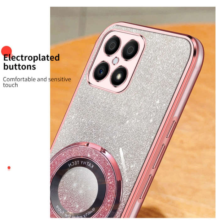 For Honor X30i Plated Gradient Glitter Round Holder TPU Phone Case(Purple)