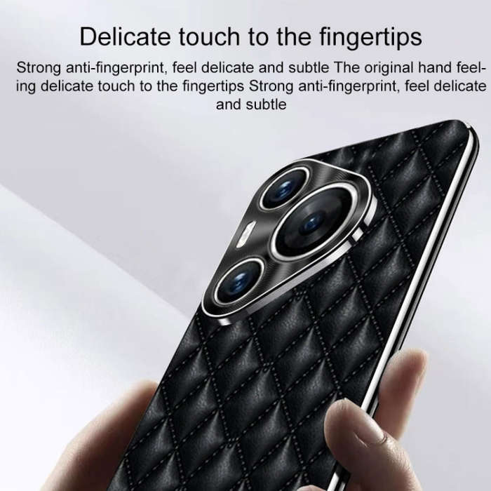 For Huawei Pura 70 Silver Edge Rhombic Texture PU Leather Phone Case(Pink)