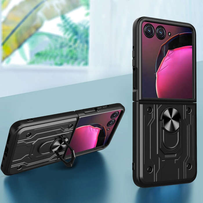 For Motorola Razr 50 Magnetic Holder TPU+PC Phone Case(Black)