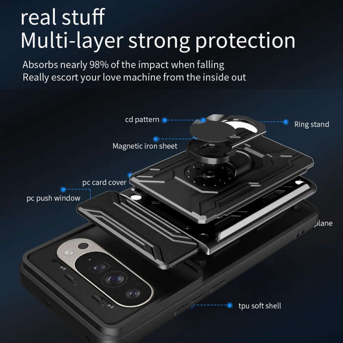 For Google Pixel 9 / 9 Pro Sliding Camshield TPU+PC Phone Case with Card Slot(White)