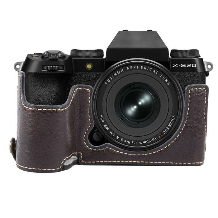 For FUJIFILM X-S20 Buffalo Texture PU Leather Camera Half Case Base(Dark Coffee)