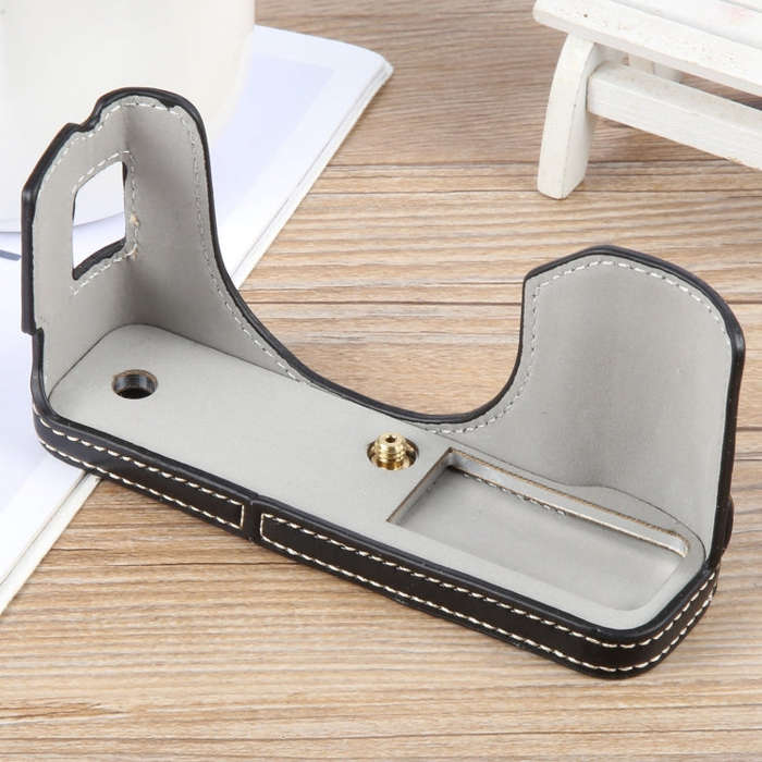 For FUJIFILM X100VI Glossy PU Leather Camera Half Case Base(Black)