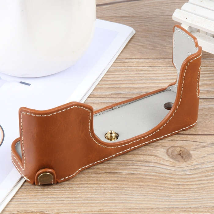 For FUJIFILM X100VI Glossy PU Leather Camera Half Case Base(Brown)