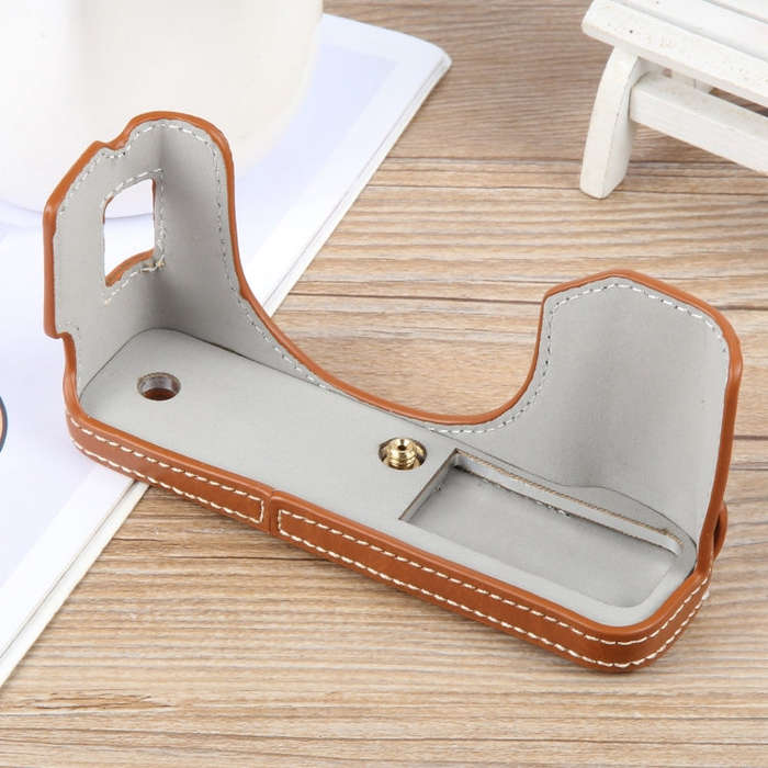 For FUJIFILM X100VI Glossy PU Leather Camera Half Case Base(Brown)