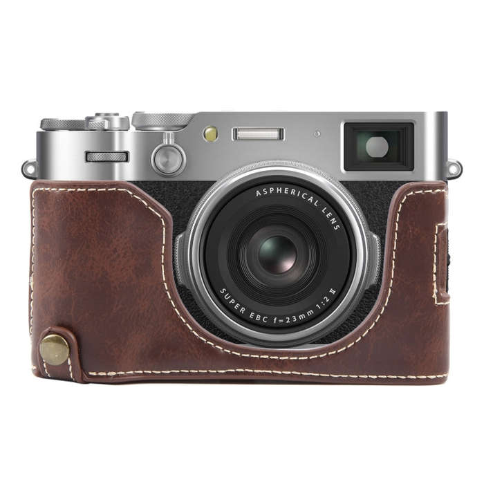 For FUJIFILM X100VI Glossy PU Leather Camera Half Case Base(Coffee)