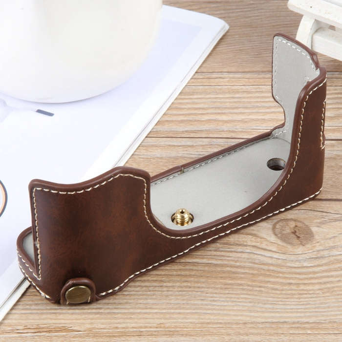 For FUJIFILM X100VI Glossy PU Leather Camera Half Case Base(Coffee)
